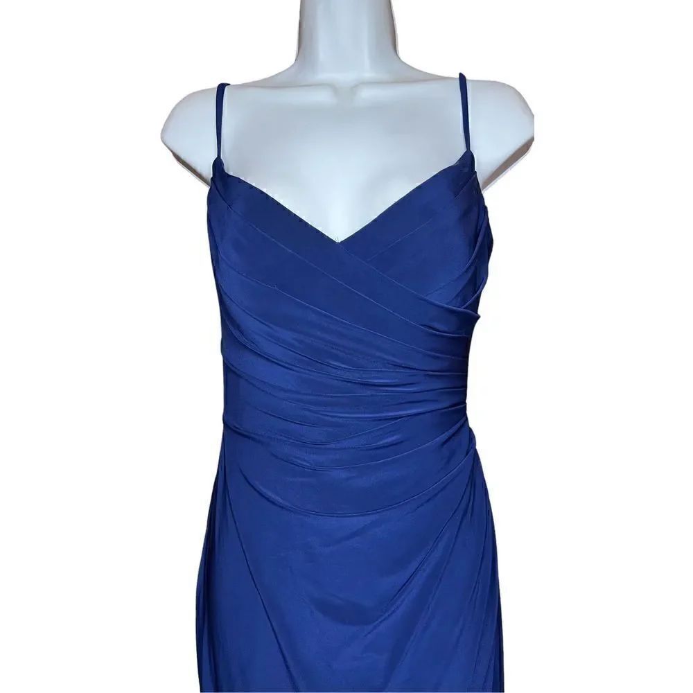 La Femme Navy Ruched Open Back Gown NWOT Size 4